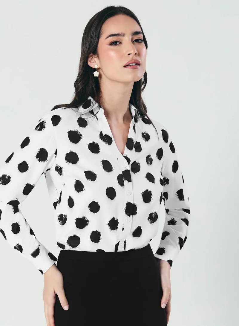 Zigzag Deep V Neck Printed Chiffon Top